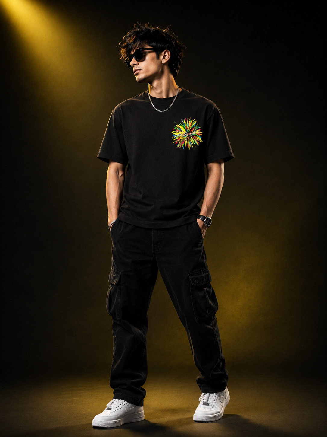 Chromatic Burst Black Regular-Fit Graphic T-Shirt