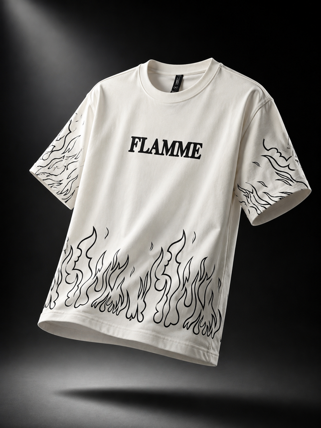 Ivory Flame Oversized Graphic T-Shirt