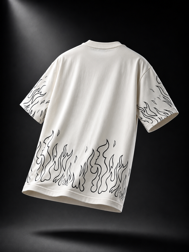 Ivory Flame Oversized Graphic T-Shirt