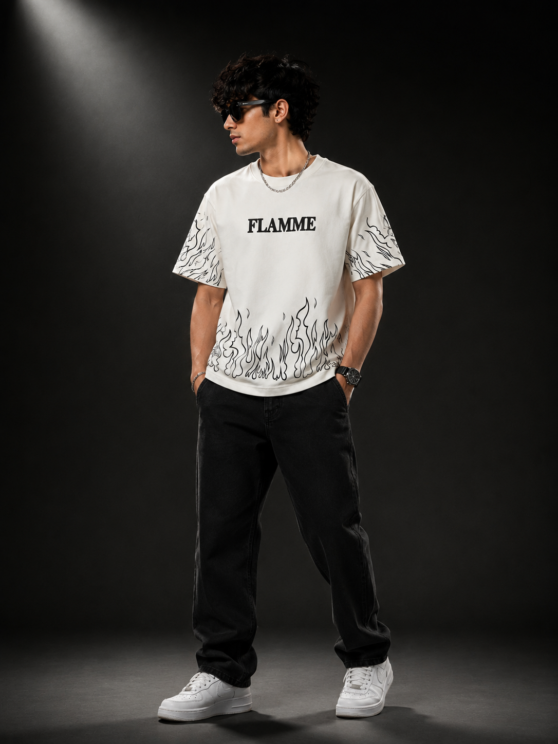 Ivory Flame Oversized Graphic T-Shirt