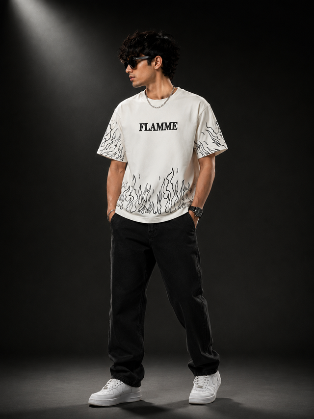 Ivory Flame Oversized Graphic T-Shirt