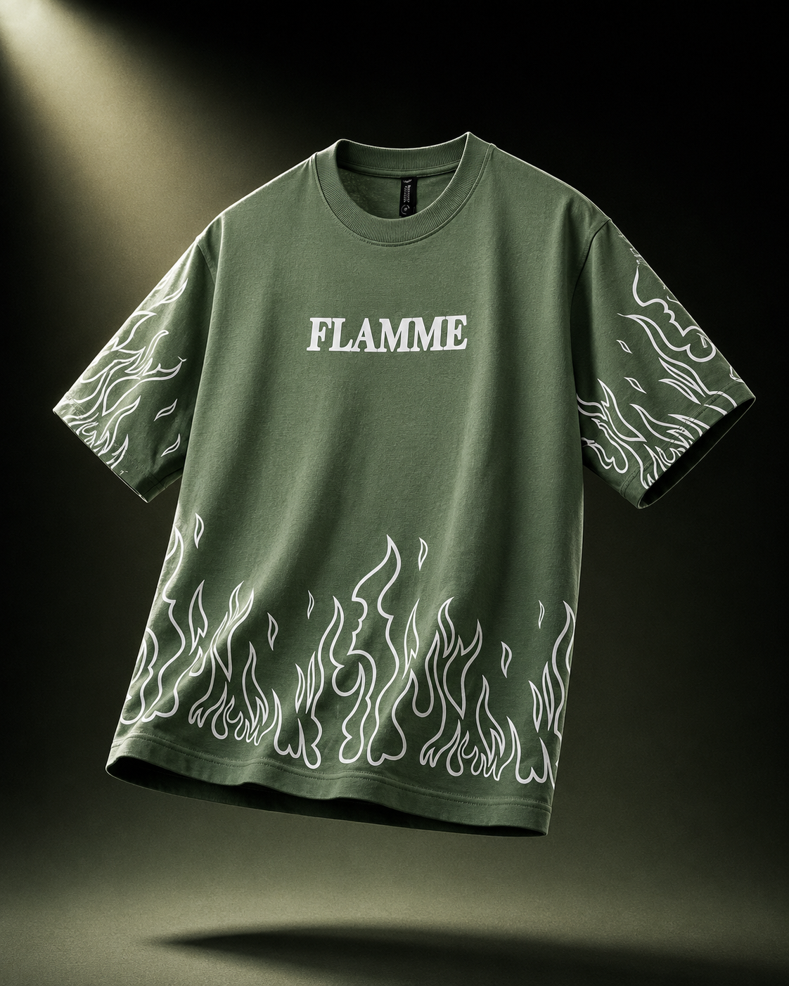 Olive Flame Oversized Graphic T-Shirt