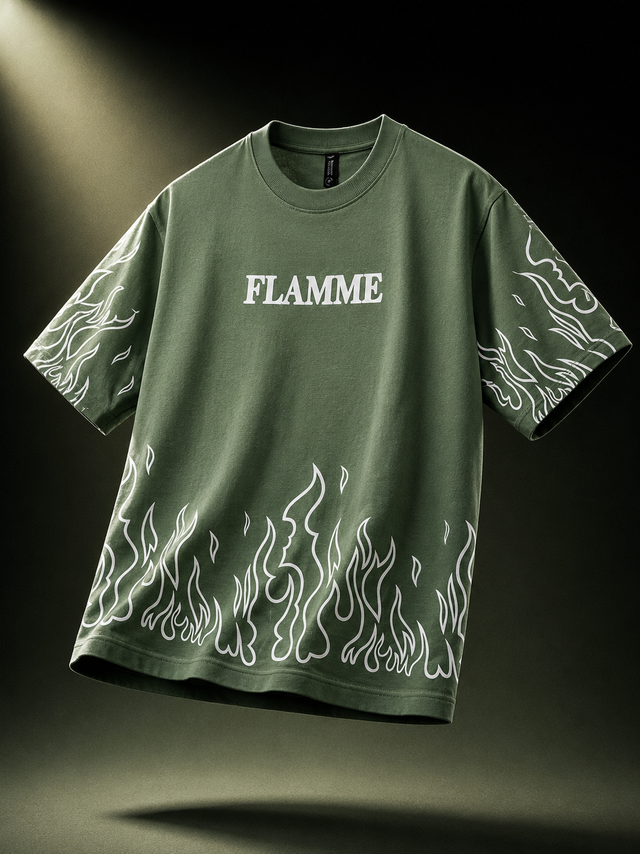 Olive Flame Oversized Graphic T-Shirt
