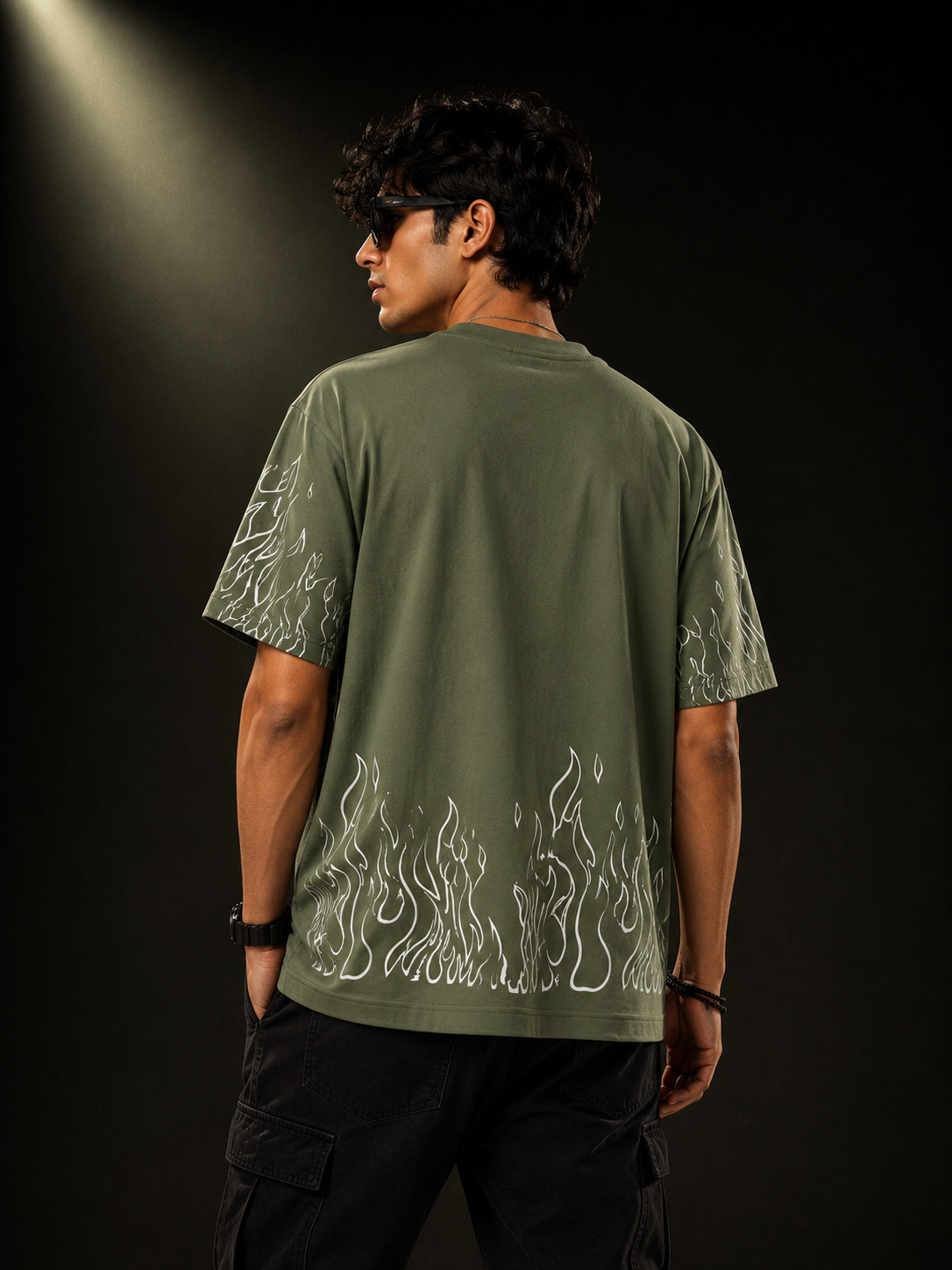 Olive Flame Oversized Graphic T-Shirt