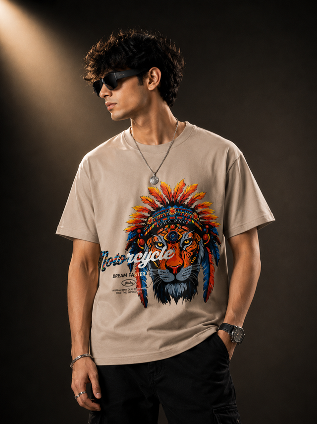 Tribal Tiger Cream Regular Fit T-Shirt