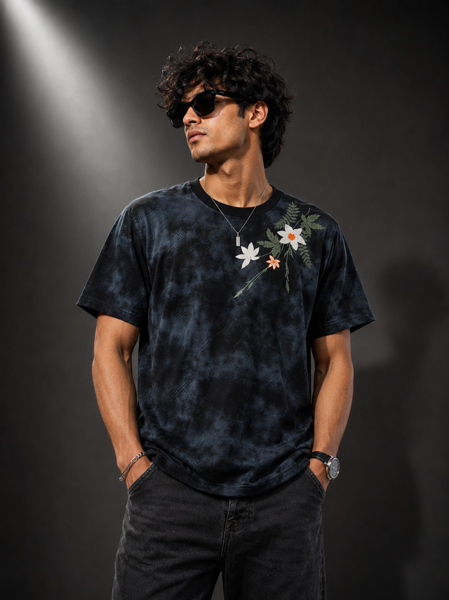 Midnight Bloom Black Oversized T-Shirt