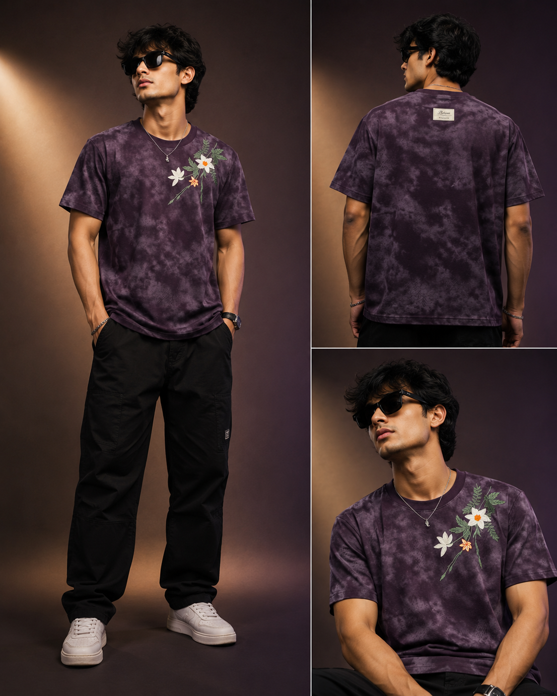 Midnight Bloom Purple Oversized T-Shirt