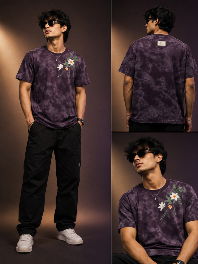 Midnight Bloom Purple Oversized T-Shirt