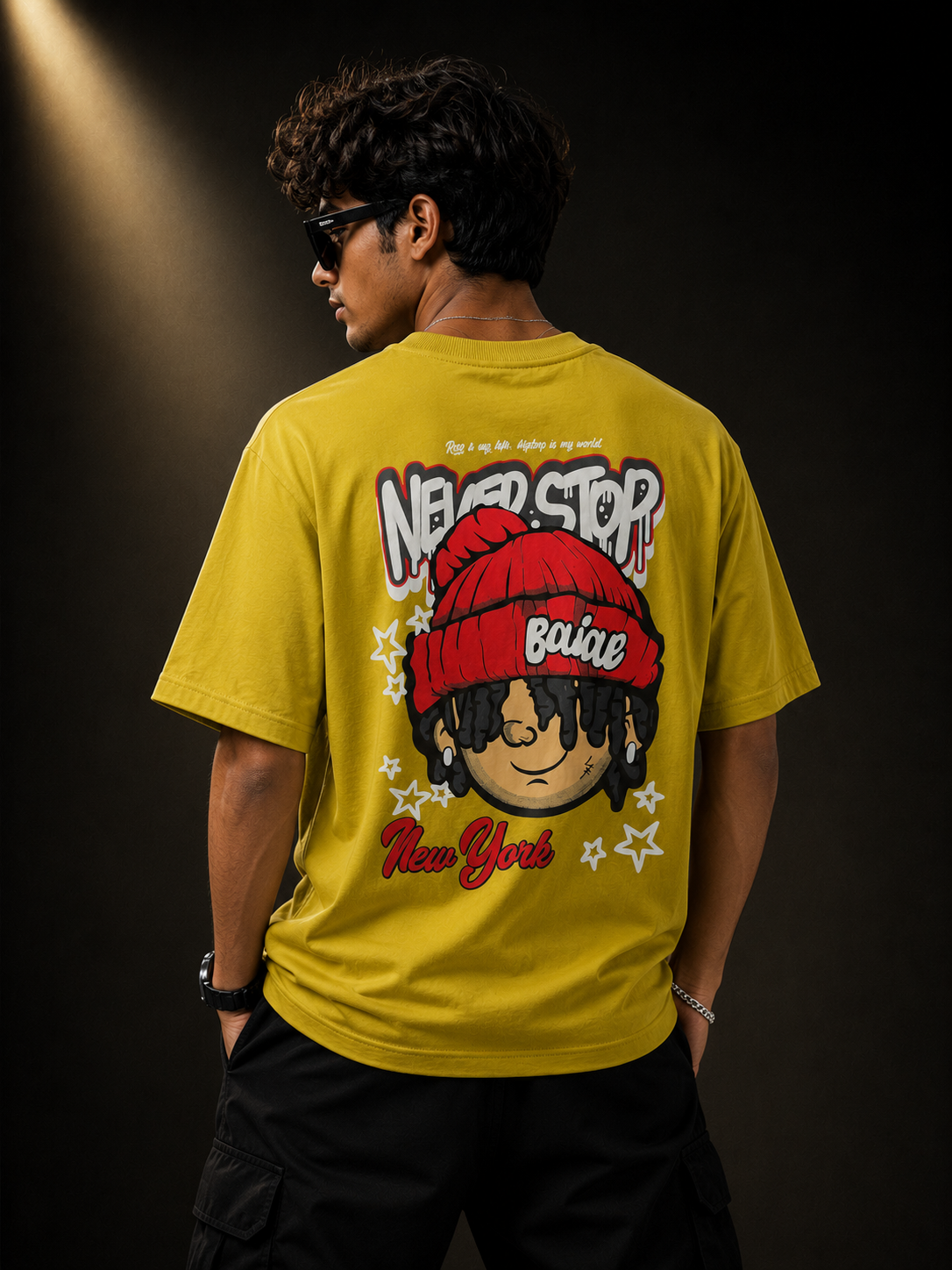 Never Stop Yellow Down Shoulder T-Shirt