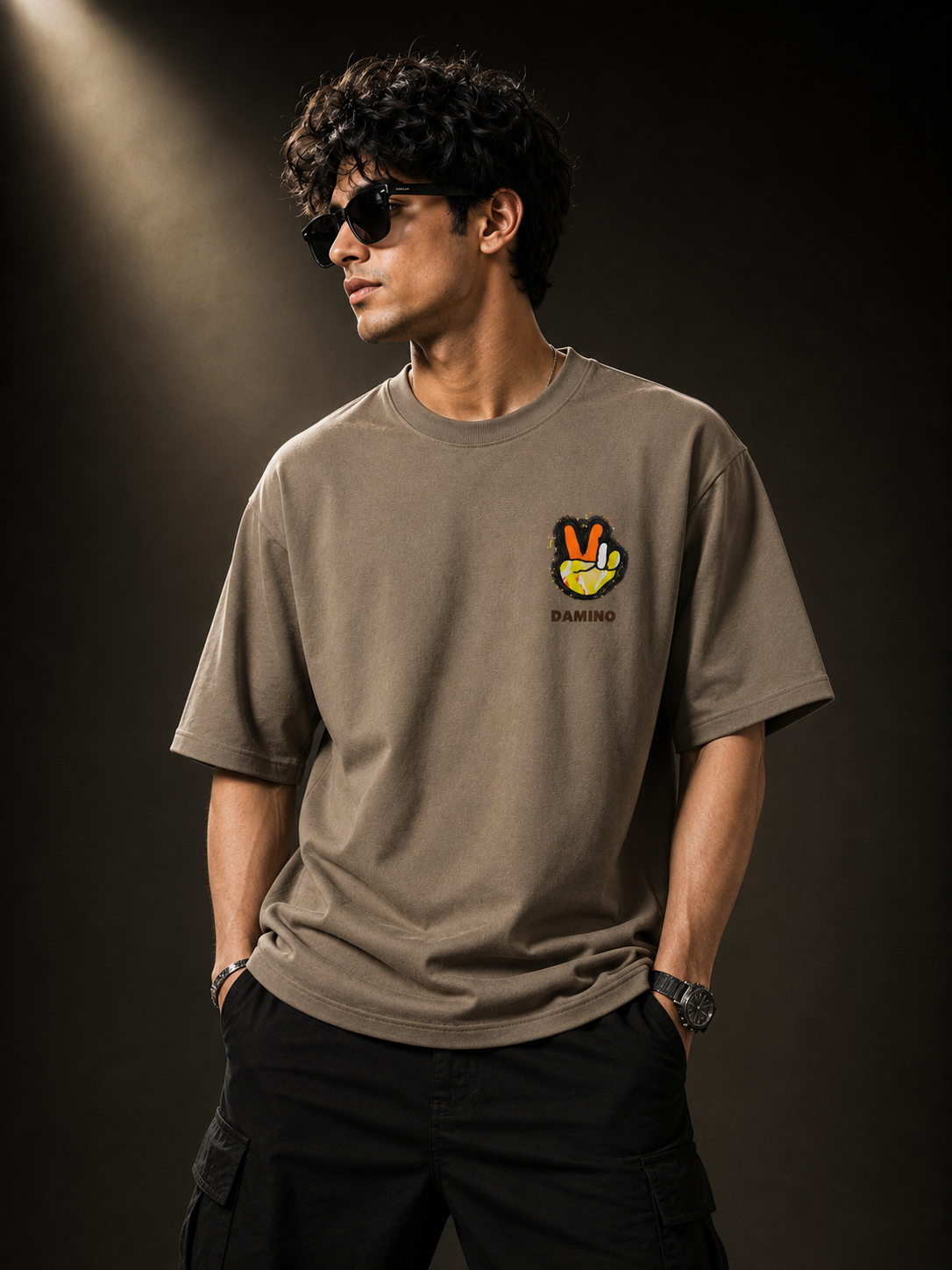Damino Peace Brown Oversized T-Shirt