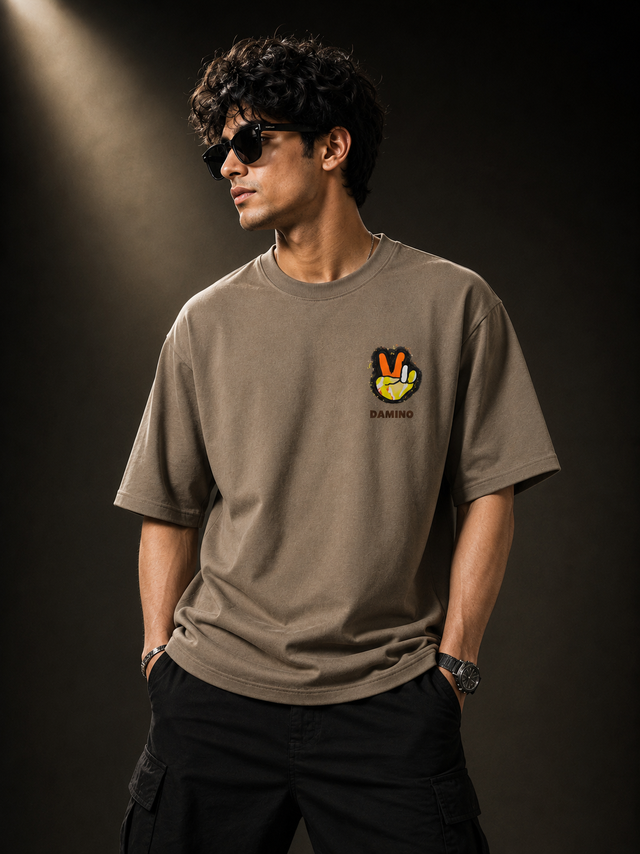 Damino Peace Brown Oversized T-Shirt
