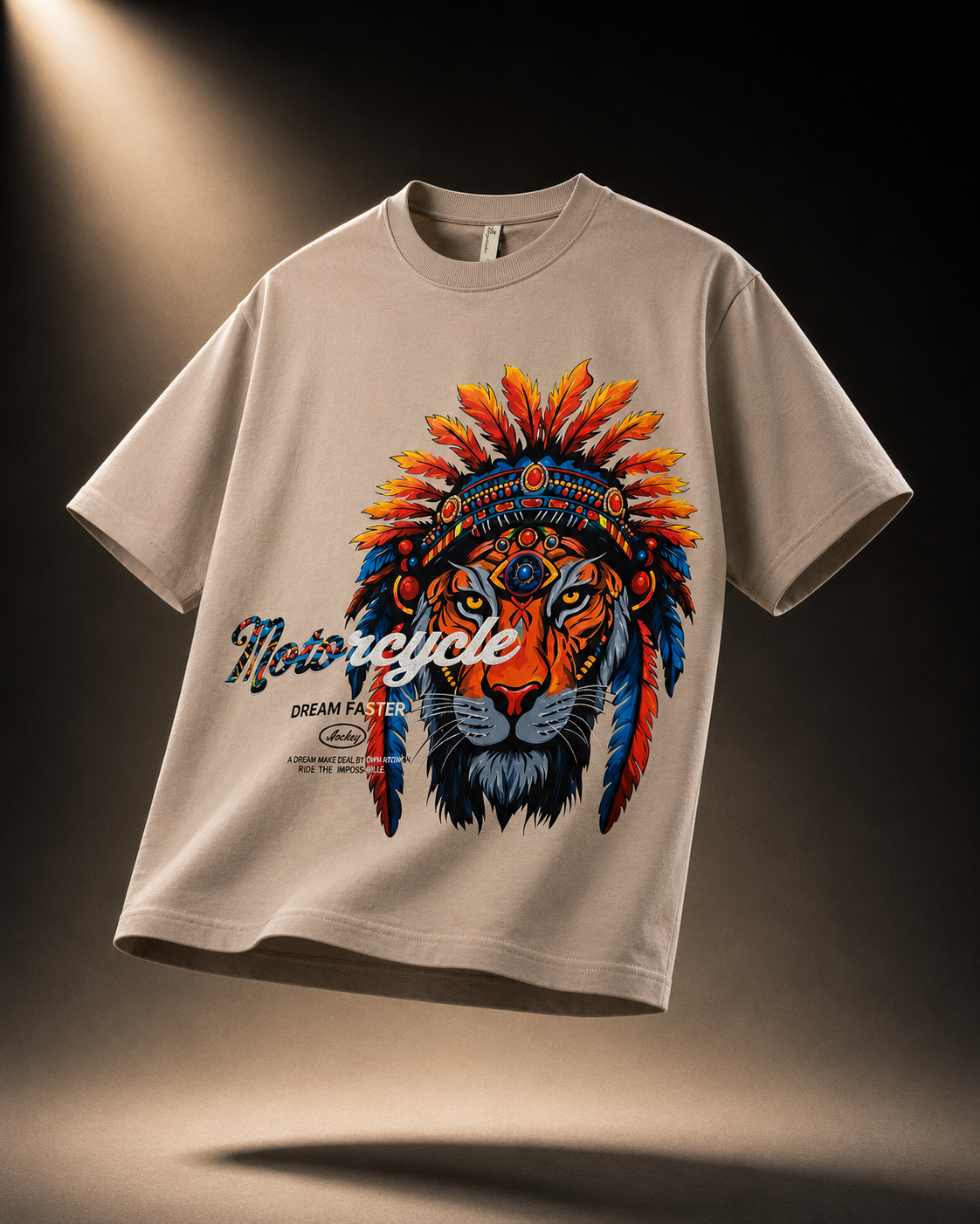 Tribal Tiger Cream Regular Fit T-Shirt