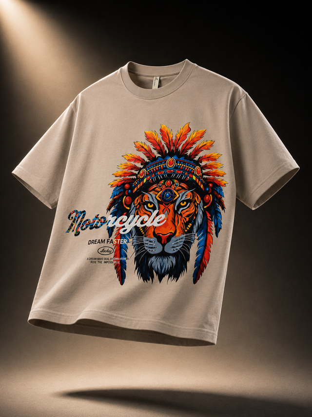 Tribal Tiger Cream Regular Fit T-Shirt