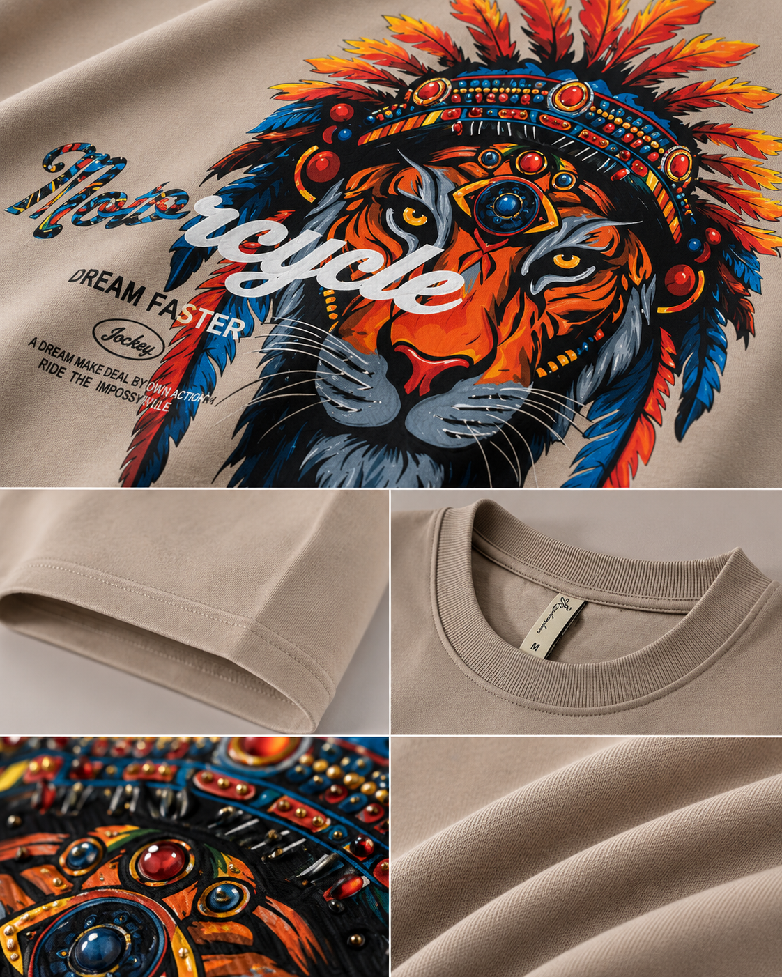 Tribal Tiger Cream Regular Fit T-Shirt