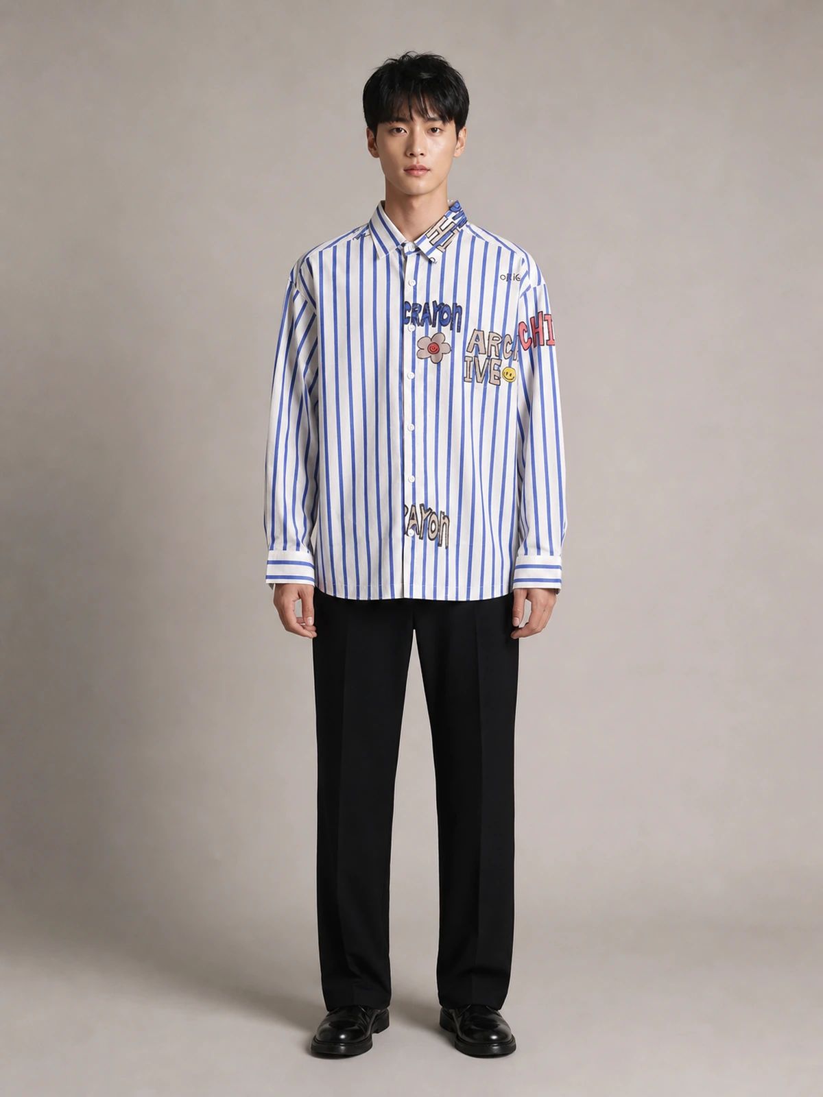 White & Coastal Blue Boxy-Fit Stripe Shirt
