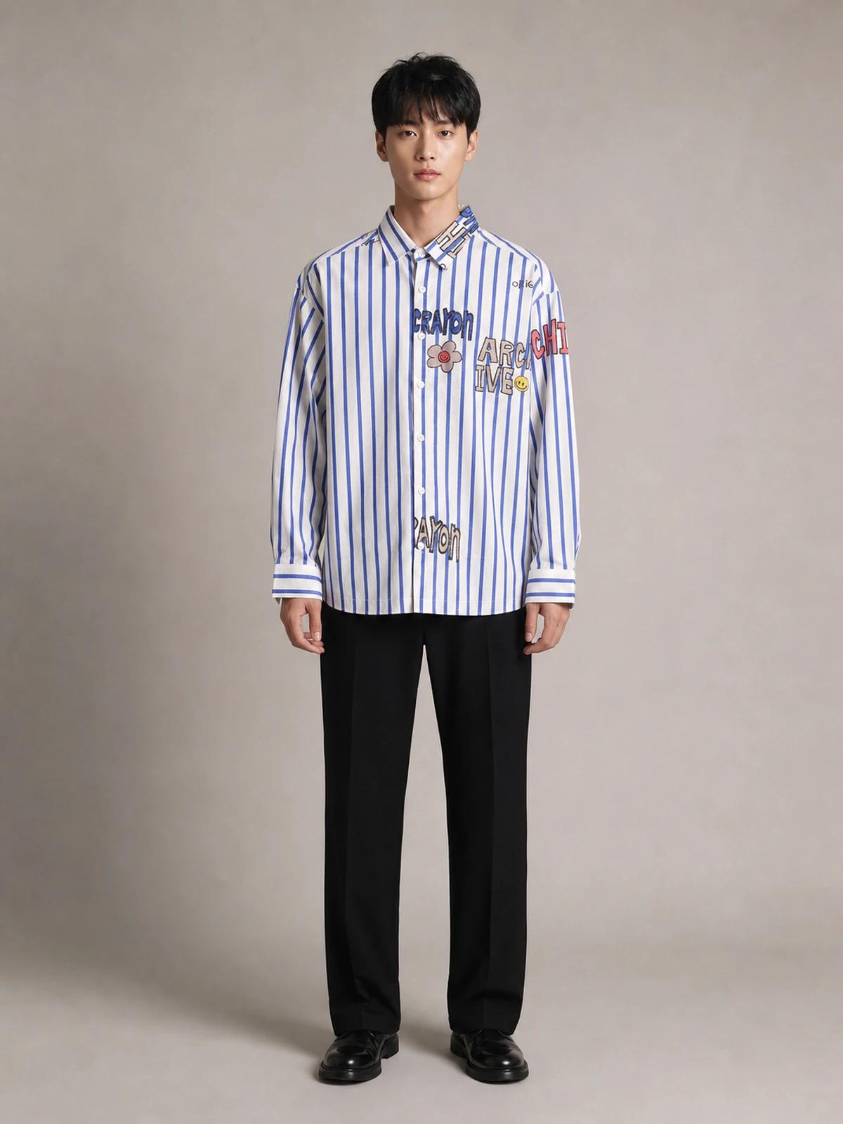 White & Coastal Blue Boxy-Fit Stripe Shirt