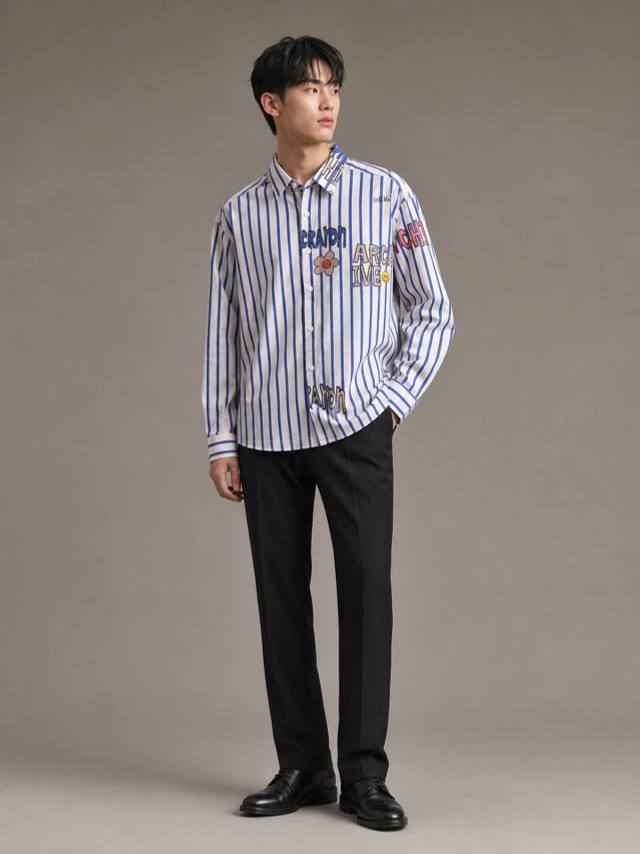 White & Coastal Blue Boxy-Fit Stripe Shirt