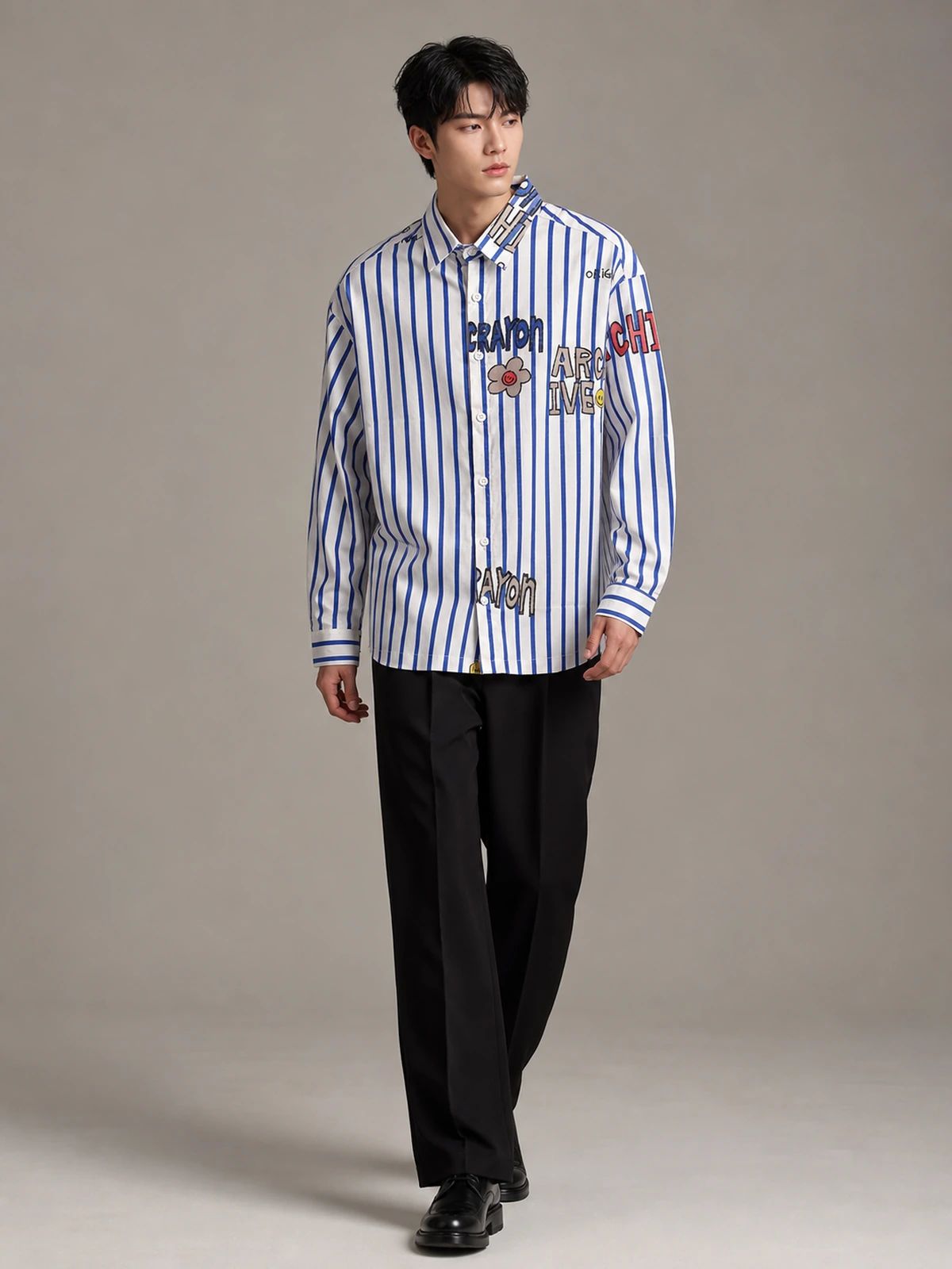 White & Coastal Blue Boxy-Fit Stripe Shirt