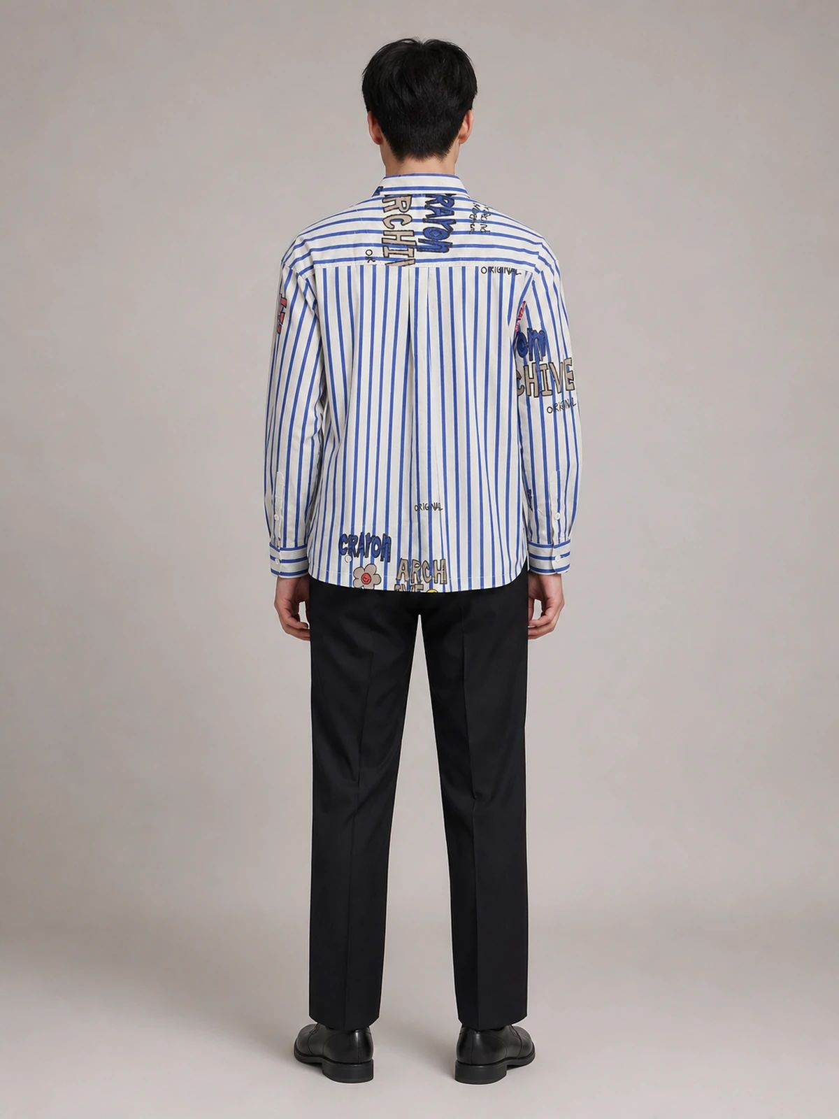 White & Coastal Blue Boxy-Fit Stripe Shirt