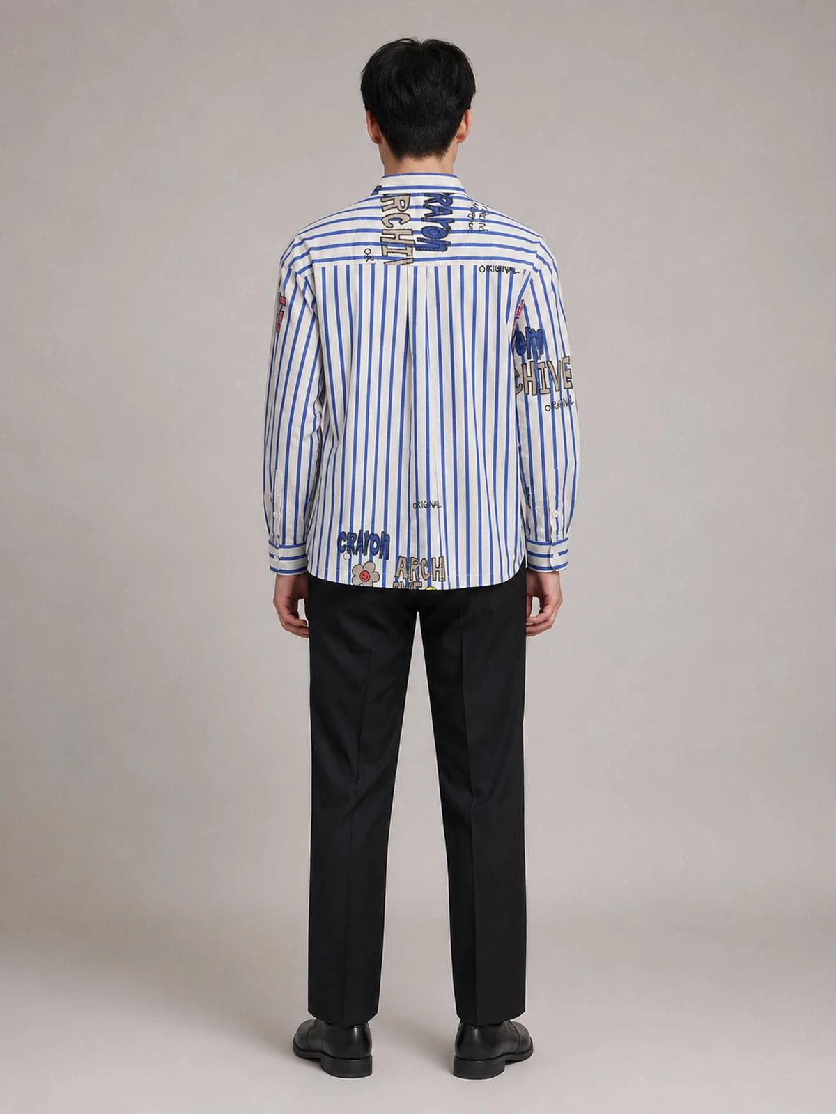 White & Coastal Blue Boxy-Fit Stripe Shirt