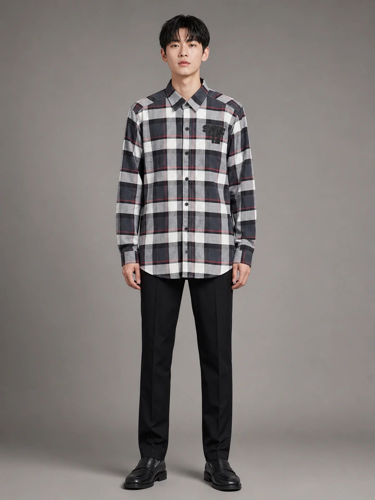 LFOUR37 Midnight Black Regular-Fit Check Shirt