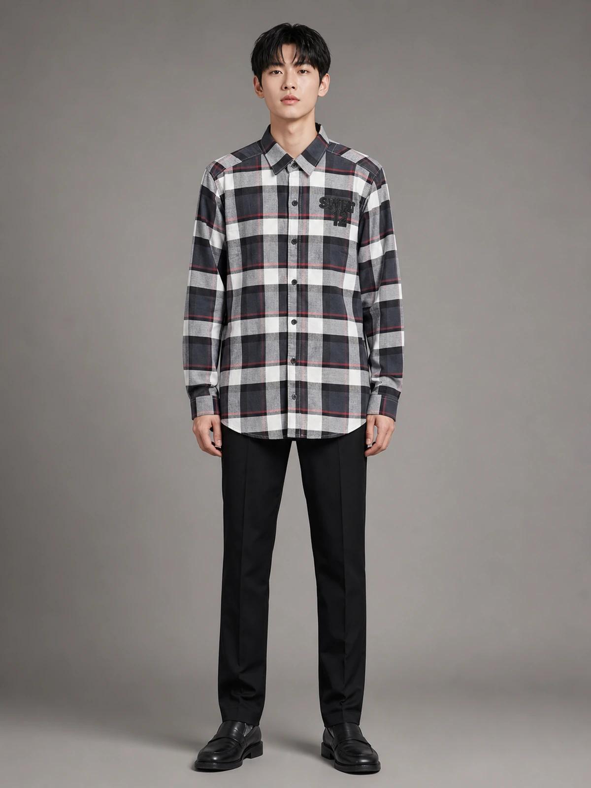 LFOUR37 Midnight Black Regular-Fit Check Shirt