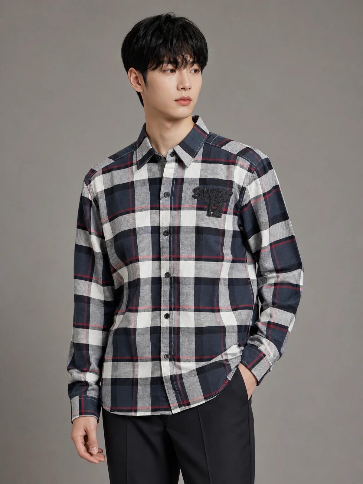 LFOUR37 Midnight Black Regular-Fit Check Shirt
