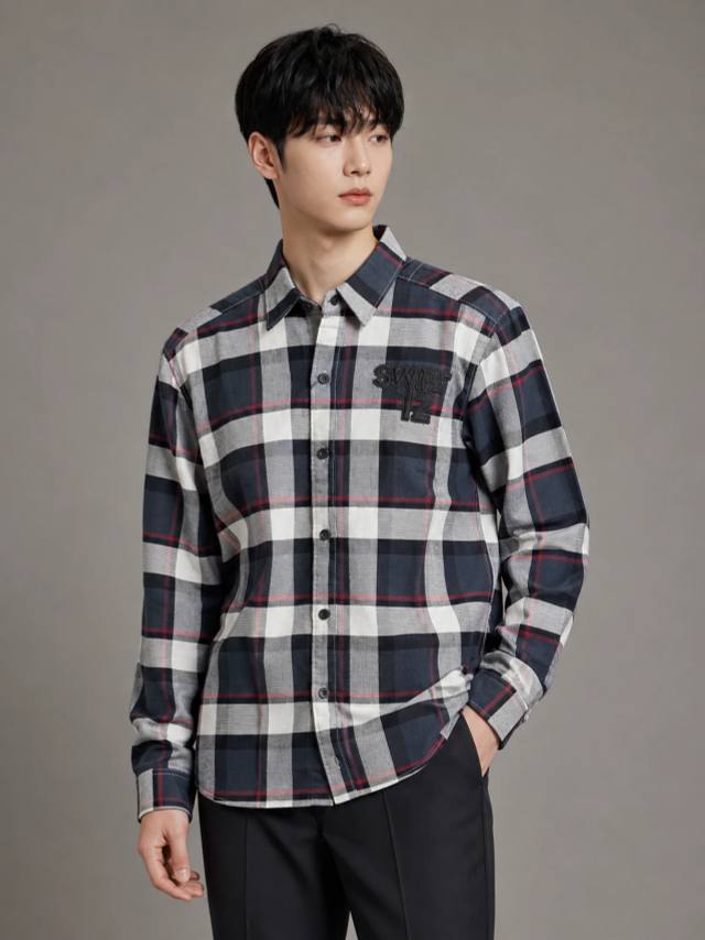 LFOUR37 Midnight Black Regular-Fit Check Shirt