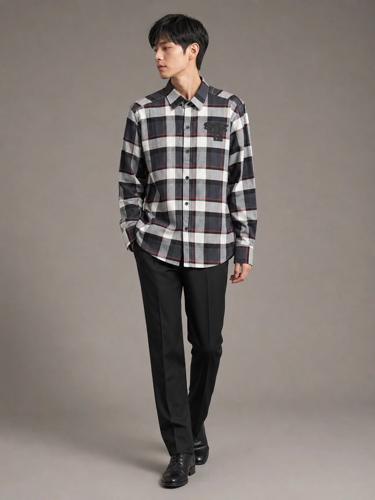LFOUR37 Midnight Black Regular-Fit Check Shirt