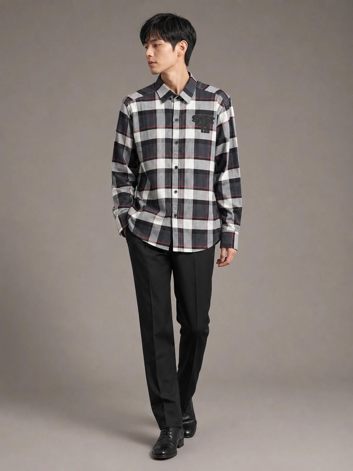 LFOUR37 Midnight Black Regular-Fit Check Shirt