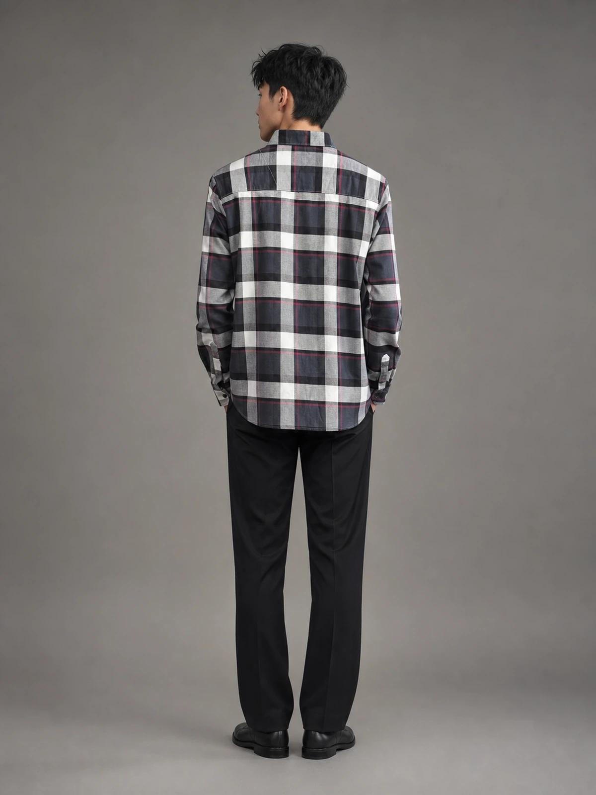 LFOUR37 Midnight Black Regular-Fit Check Shirt