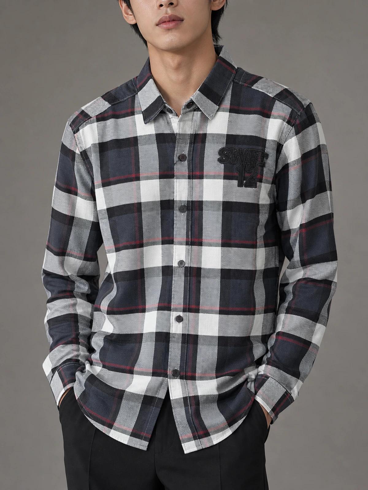 LFOUR37 Midnight Black Regular-Fit Check Shirt