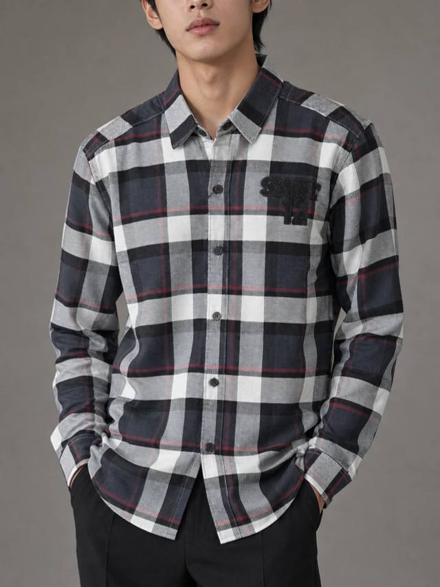LFOUR37 Midnight Black Regular-Fit Check Shirt