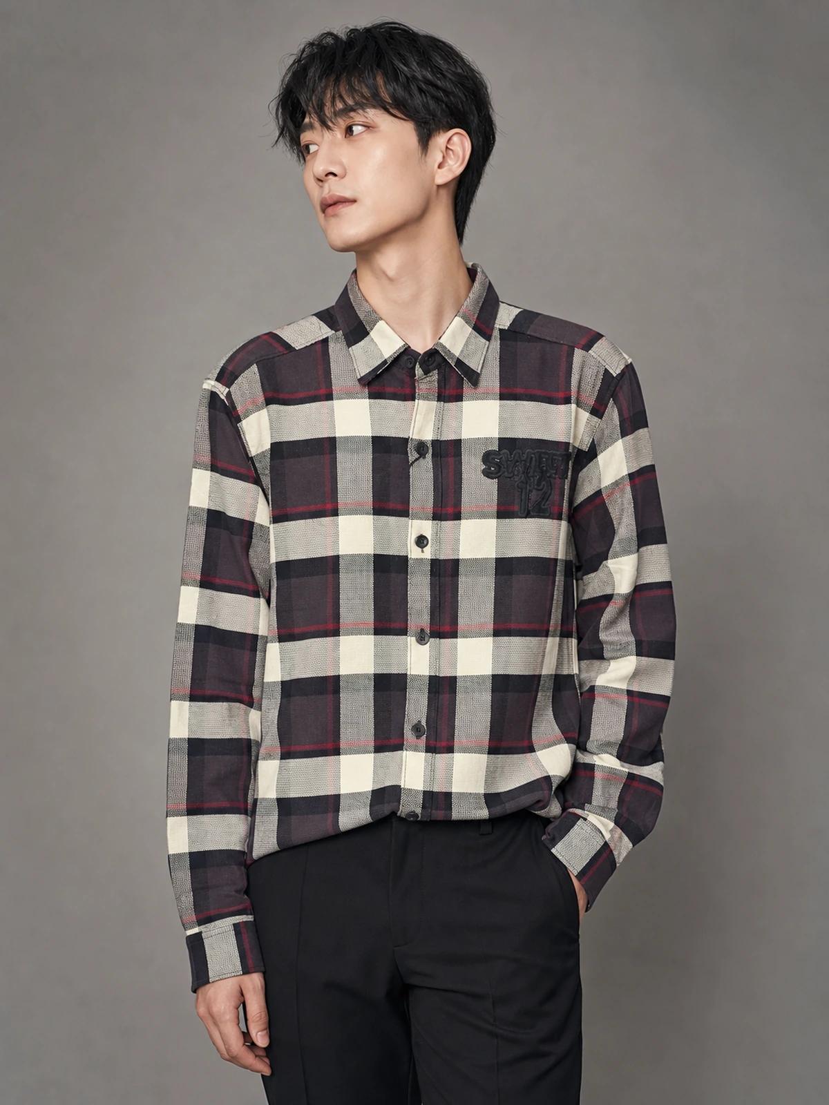 Warm Cream Regular-Fit Check Shirt