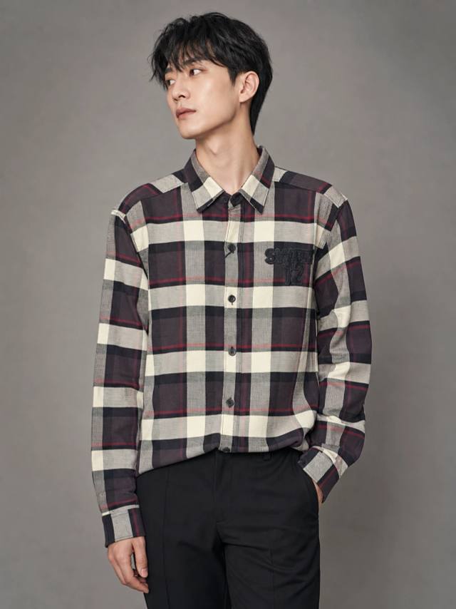Warm Cream Regular-Fit Check Shirt