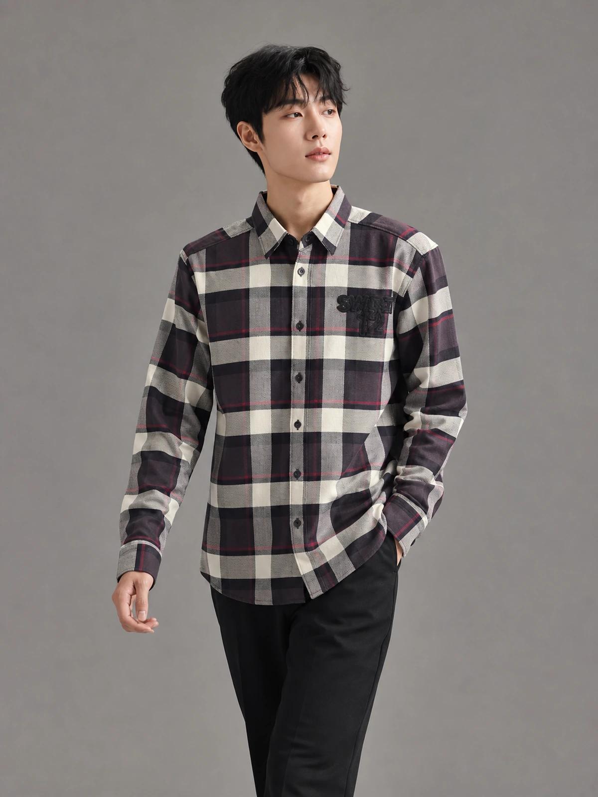 Warm Cream Regular-Fit Check Shirt