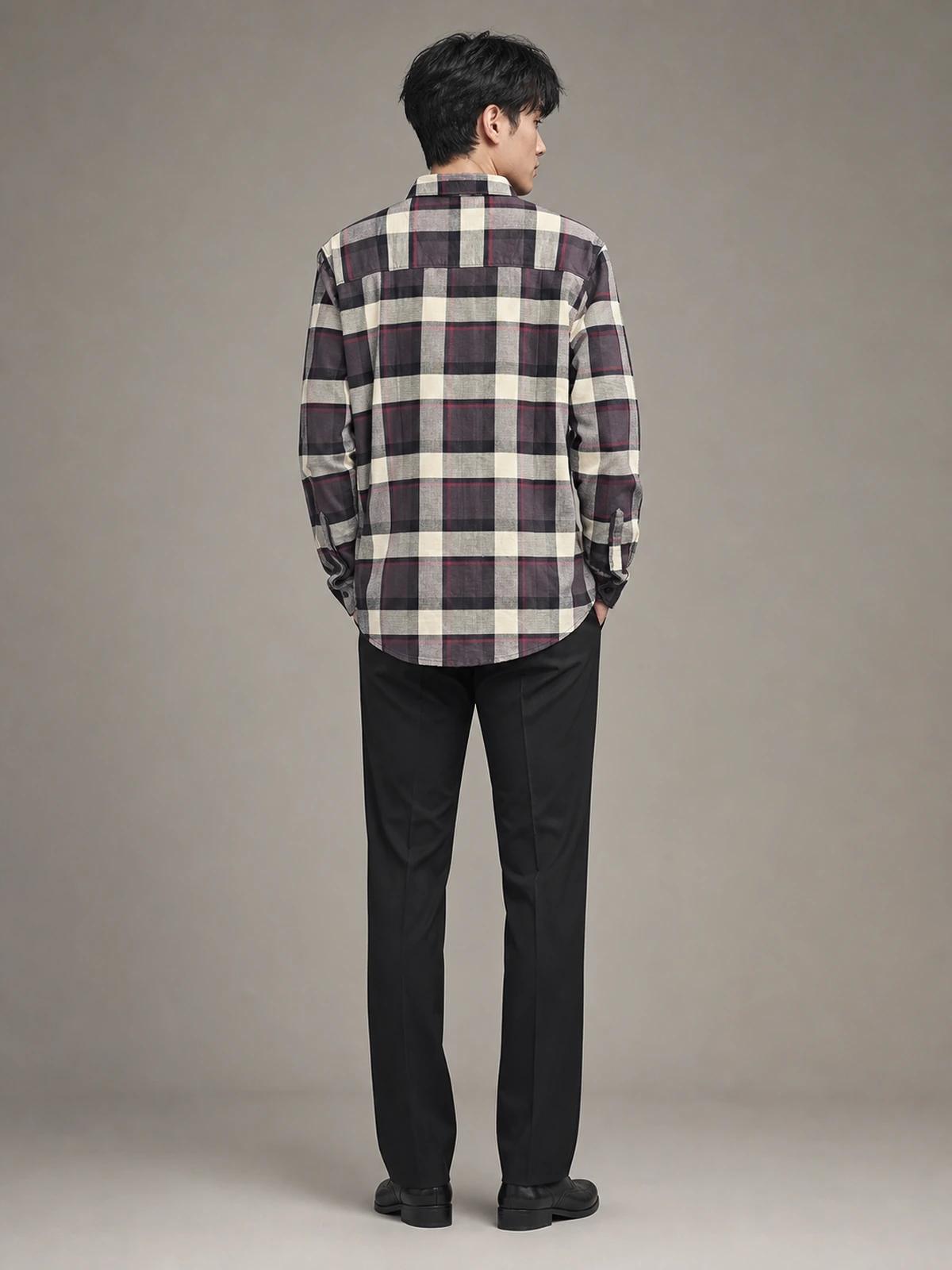 Warm Cream Regular-Fit Check Shirt