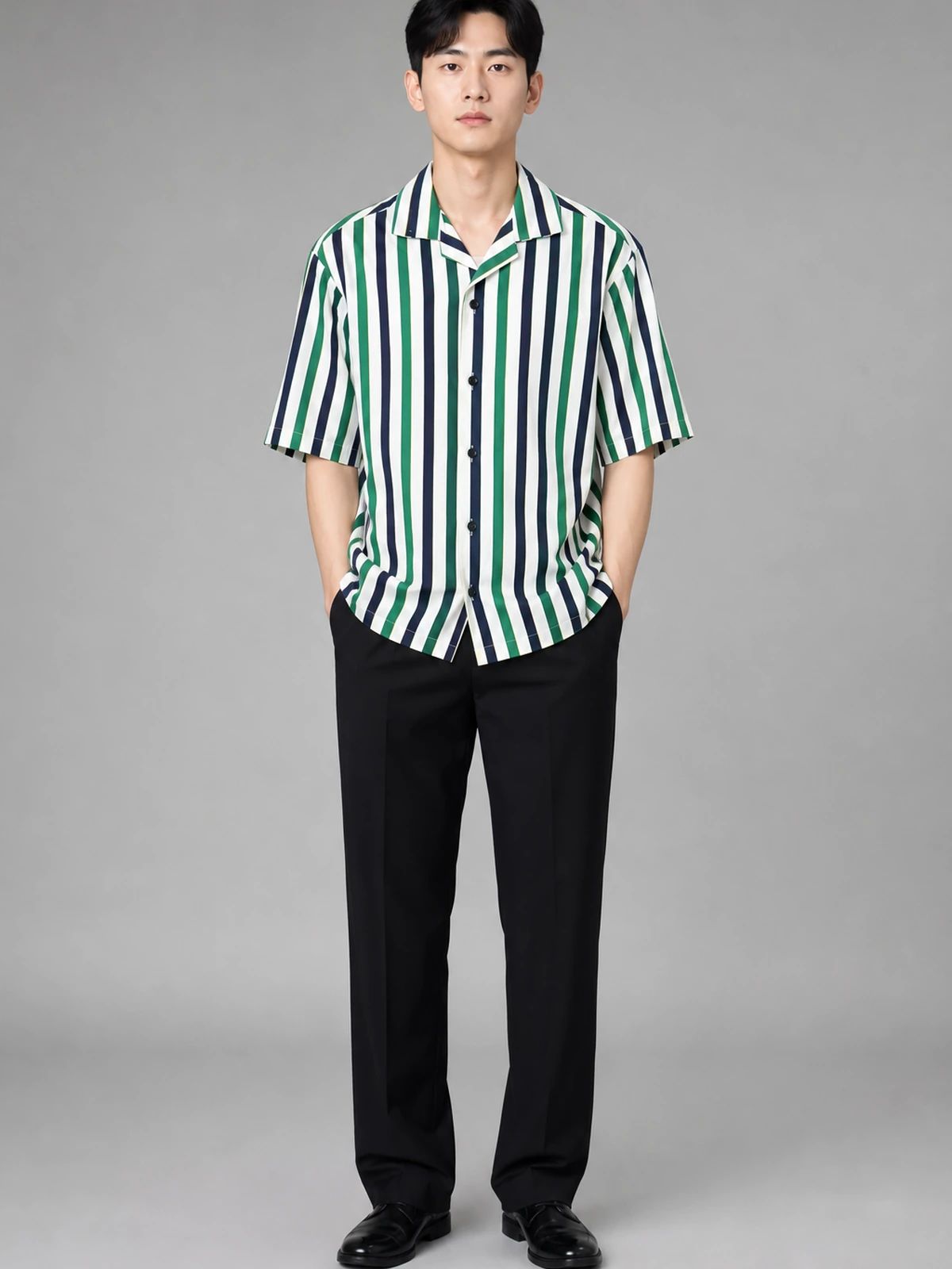 Green & Ocean Blue Boxy-Fit Stripe Shirt