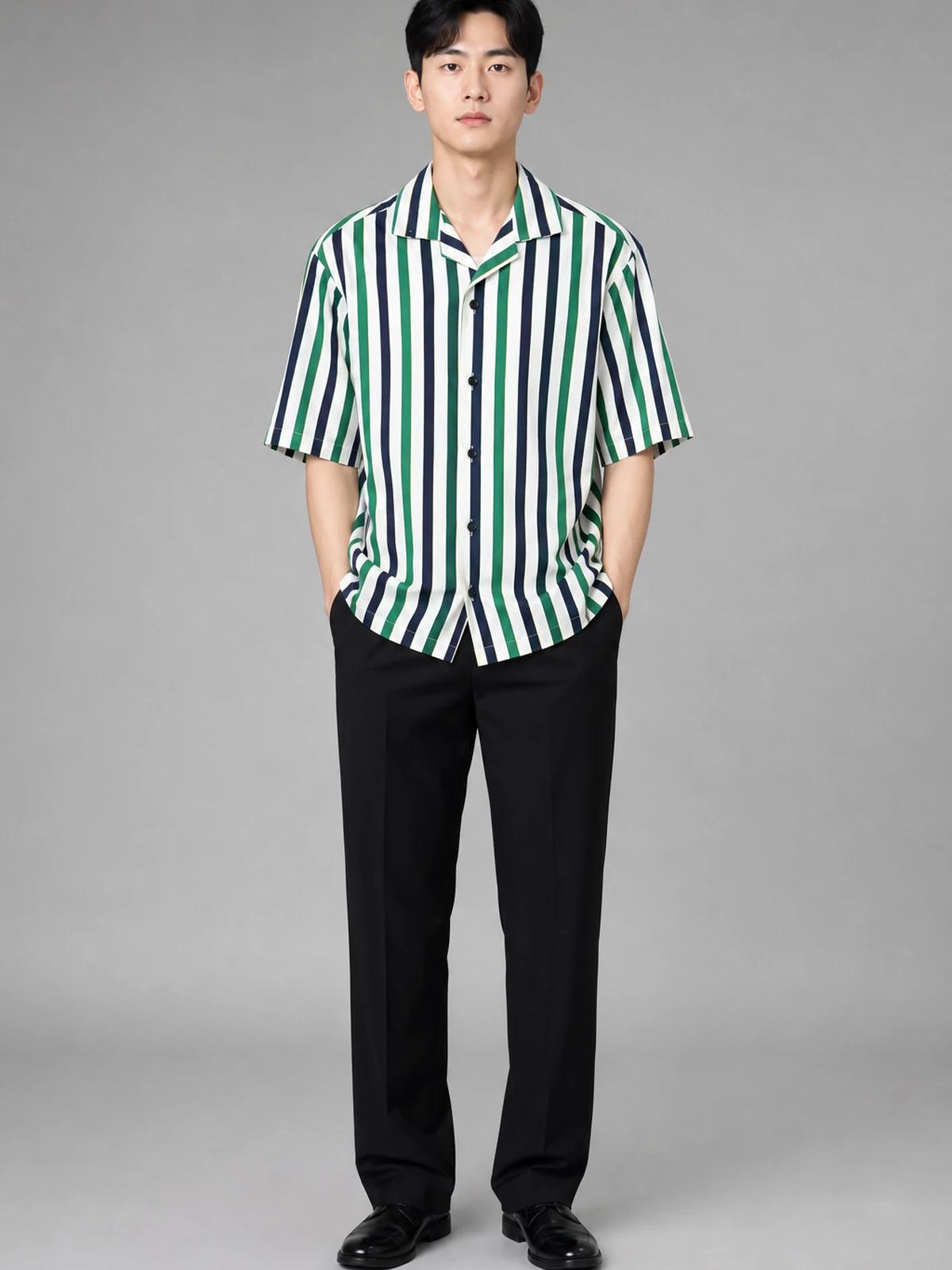 Green & Ocean Blue Boxy-Fit Stripe Shirt