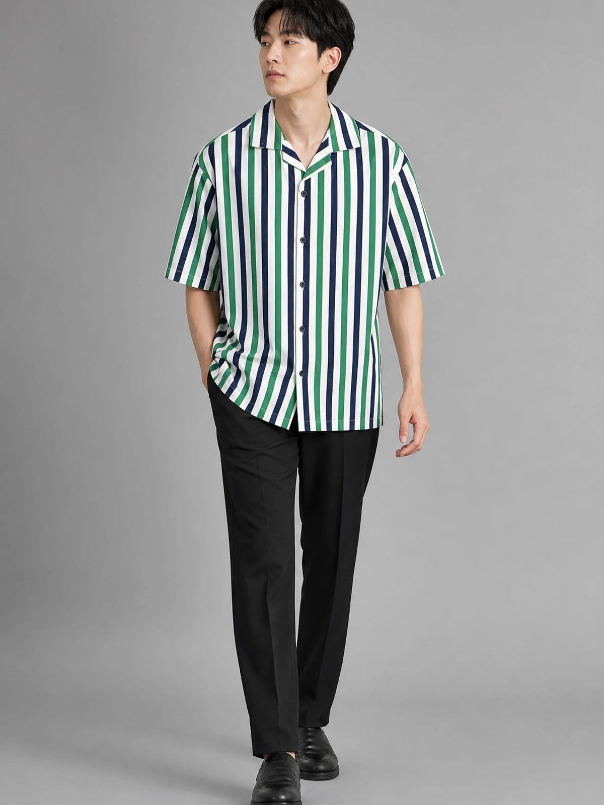 Green & Ocean Blue Boxy-Fit Stripe Shirt