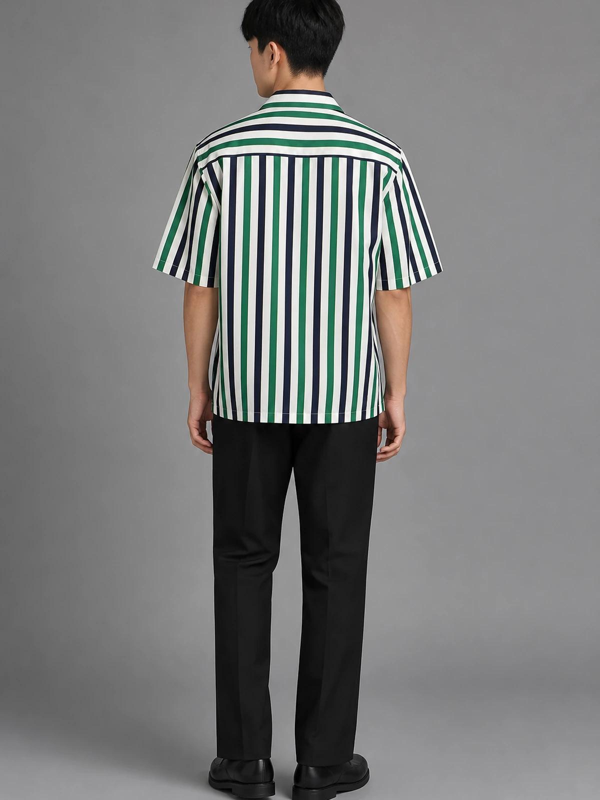 Green & Ocean Blue Boxy-Fit Stripe Shirt