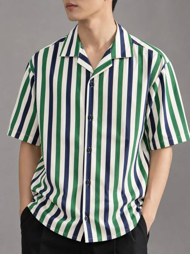 Green & Ocean Blue Boxy-Fit Stripe Shirt