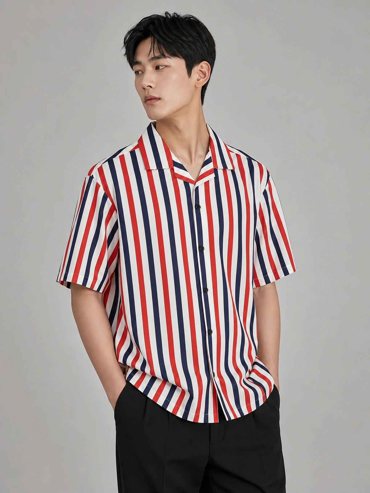 Red & Deep Blue Boxy-Fit Stripe Shirt