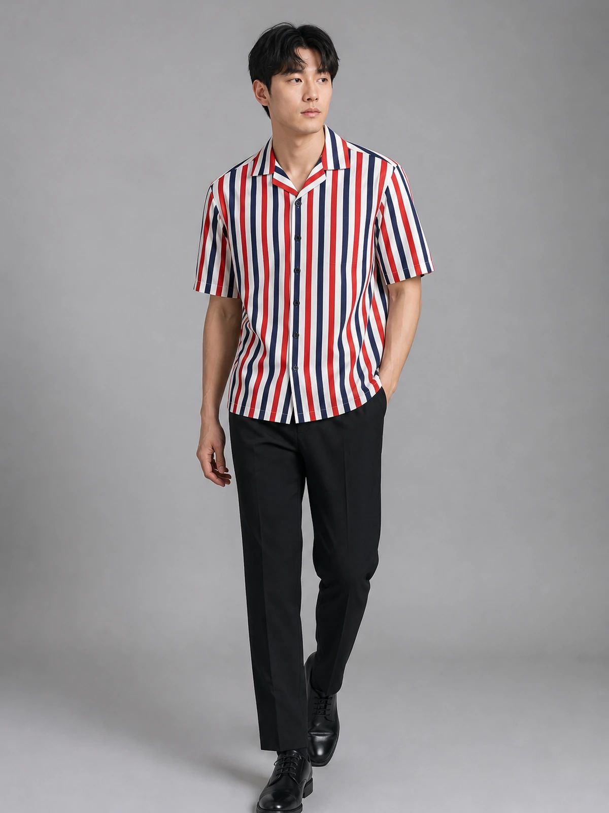 Red & Deep Blue Boxy-Fit Stripe Shirt