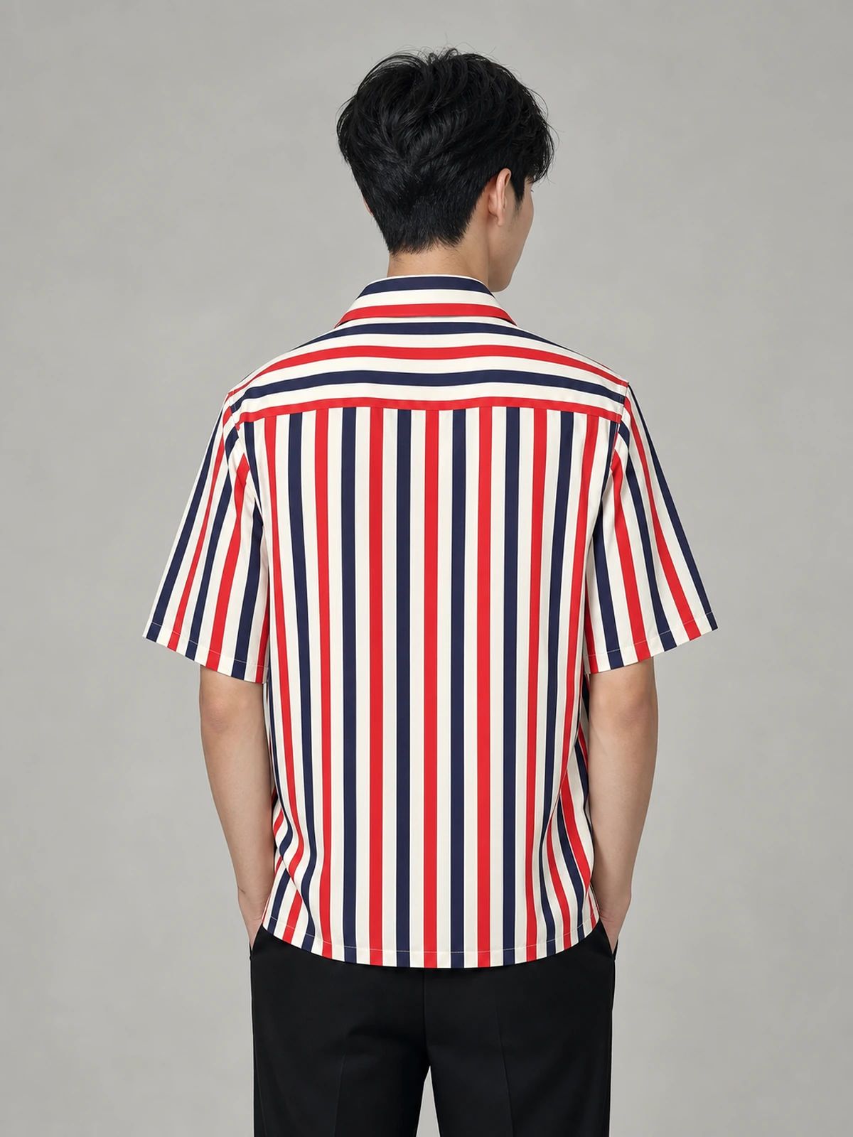 Red & Deep Blue Boxy-Fit Stripe Shirt