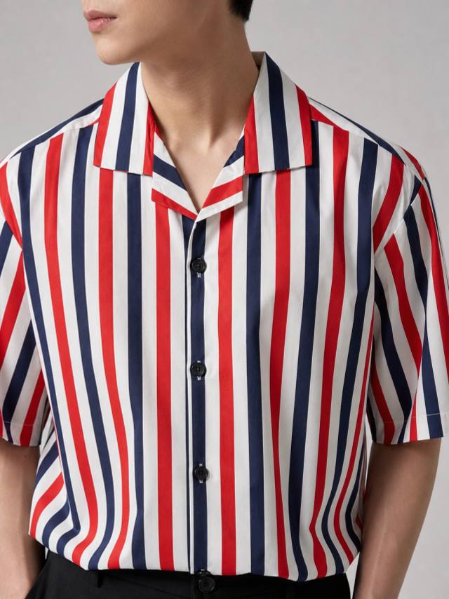 Red & Deep Blue Boxy-Fit Stripe Shirt