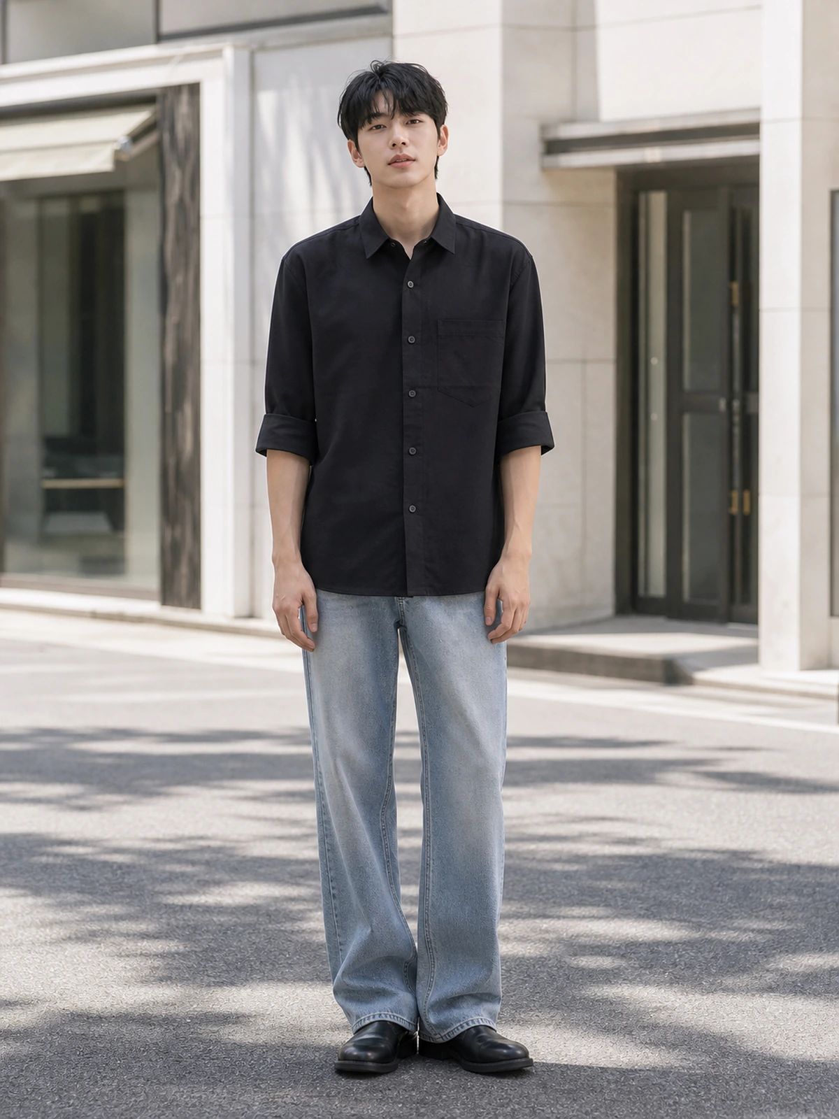 Midnight Black Cotton Essential Shirt