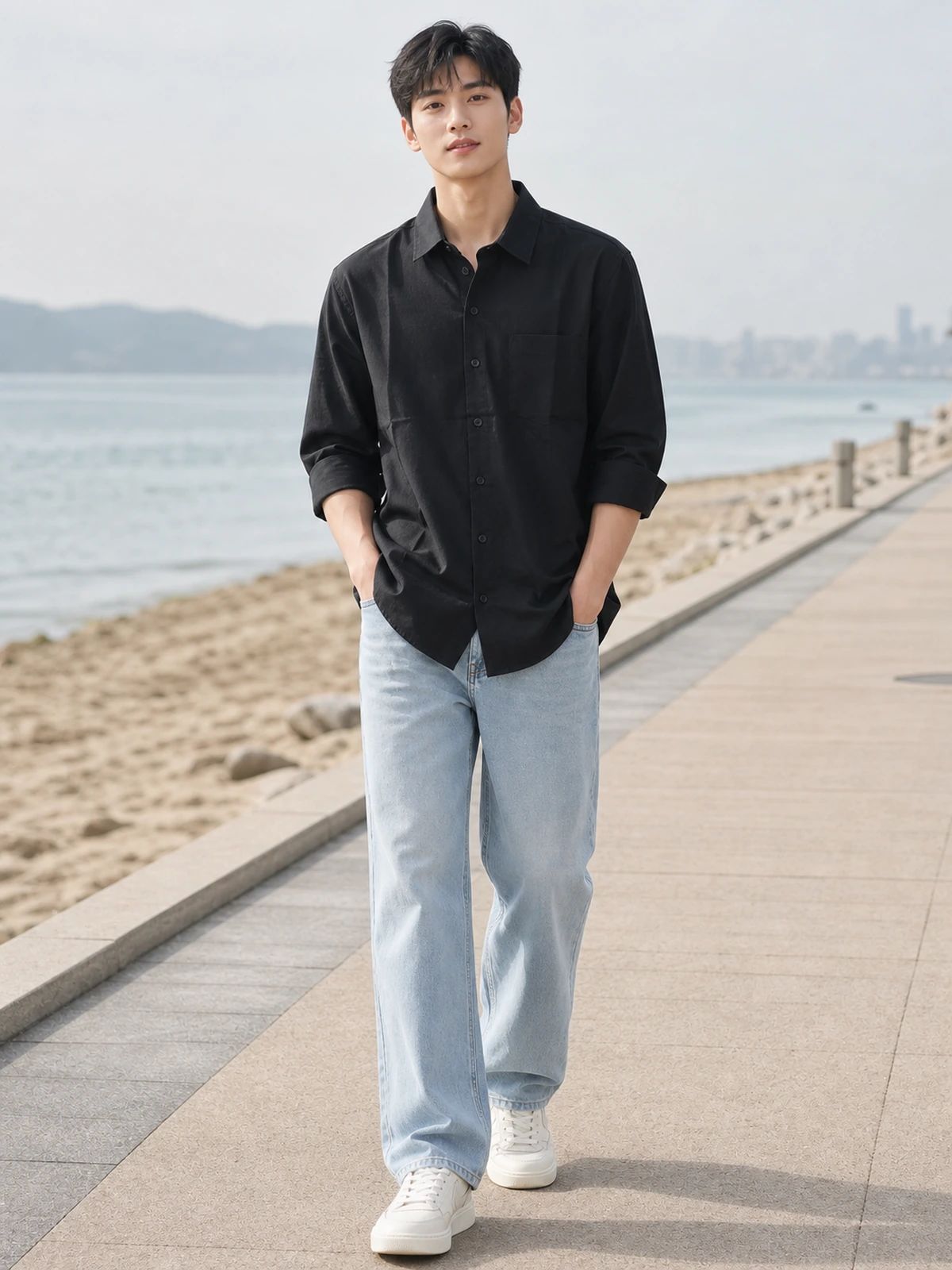 Midnight Black Cotton Essential Shirt