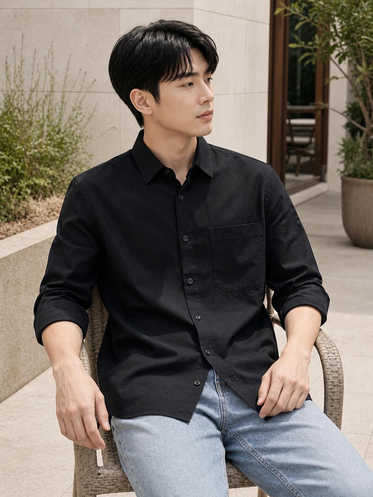 Midnight Black Cotton Essential Shirt