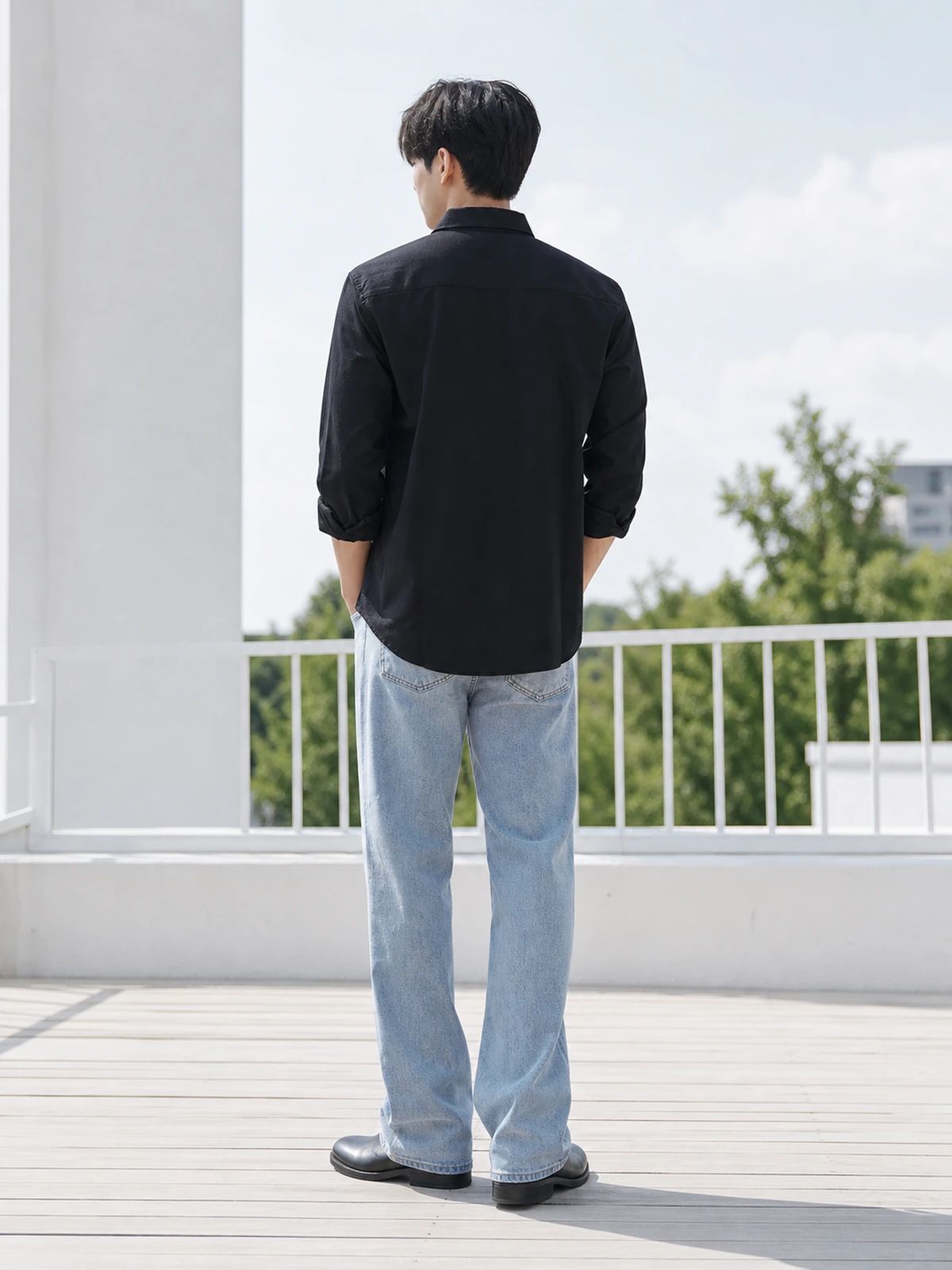 Midnight Black Cotton Essential Shirt